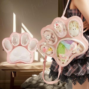 Kawaii Paw Ita Bag, Clear Window Backpack, Ita Bag Backpack, Purse for Dolls & Pins, Anime Cosplay Bag, Cute Animal Lover Gift for Her
