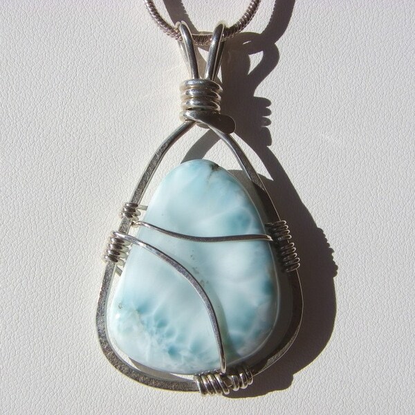 Larimar Cabochon from the Dominican Republic Wrapped in Sterling Silver Wire