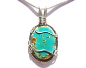 King's Manassa Turquoise Pendant - Sterling Silver Wire Wrapped Pendant - Turquoise Necklace - Wire Wrap Cabochon - Stone Cabochon - 33 ct