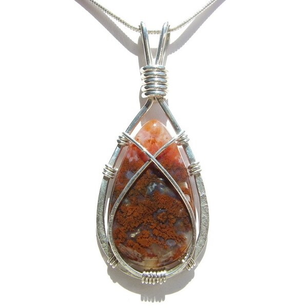 Carey Plume Agate Pendant  Wrapped in Sterling Silver Wire