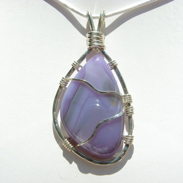 Holley Blue Agate (aka Holly Blue Agate) Pendant - Sterling Silver Wire Wrapped Pendant - Wire Wrapped Cabochon - Natural Stone - 56 Carats