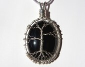Black Onyx Wrapped in a Tree Design with Sterling Silver Wire