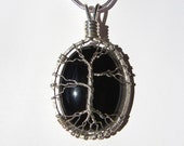 Black Onyx Wrapped in a Tree Design with Sterling Silver Wire