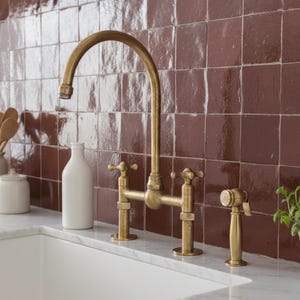 Unlacquered Brass Kitchen Faucet, Solid Brass Bridge Faucet, Antique Brass Sink Faucet, Vintage Kitchen Tap