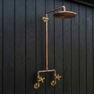 Unlacquered Solid Copper Shower System, Outdoor Shower, Rainfall Shower Head, Copper and Brass Shower Set