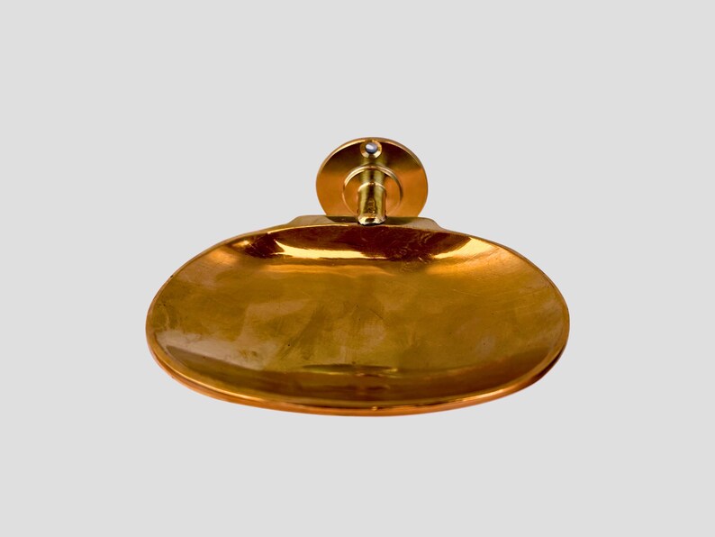 Unlacquered brass soap dish, handmade wall mounted bathroom accessory.