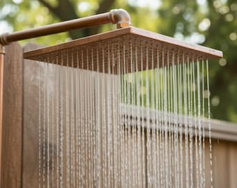 Unlacquered Copper Shower Head, Rainfall Showerhead, Outdoor shower, Solid Copper Showerhead