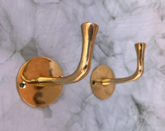Unlacquered Brass Wall Hooks, Solid Brass Towel Hooks, Coat Hanger, Bathroom Brass Hook, Handmade Door Hook