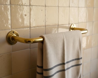 Unlacquered Brass Towel Holder, Bathroom Towel Bar, Wall Mounted Towel Hanger, Vintage Towel Rack