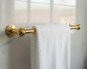 Unlacquered Brass Towel Bar, Handmade Towel Rod, Bathroom Towel Hanger, Vintage Towel Holder