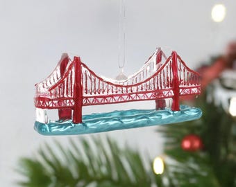 Adorno navideño - Adorno de cristal del puente Golden Gate