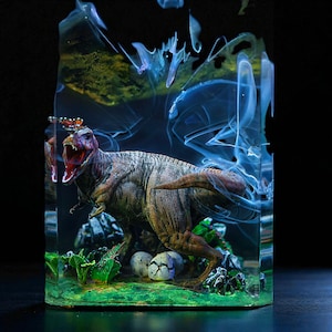 Dinosaur Night Light, Resin Art Lamp with T-Rex Scene, Unique Handmade Jurassic Decor, Boys Room Lamp, Gift for Dino Lovers