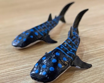 Hand-Painted Whale Shark Figurine | Black Blue Resin Ocean Animal Desk Decor