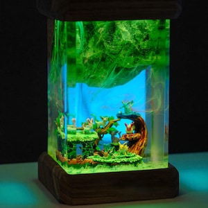 Wood LED Resin Lamp, Handmade Night Light, Forest Diorama Light, Unique Home Decor, Desk Lamp Gift for Nature Lovers, Gift For Him