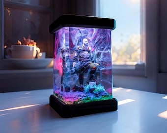 Kra.tos Fantasy LED Light Box, Handmade Gamer Night Light, God of War Resin Diorama Lamp, Gamer Room Décor Gift for Him, Gift For Him