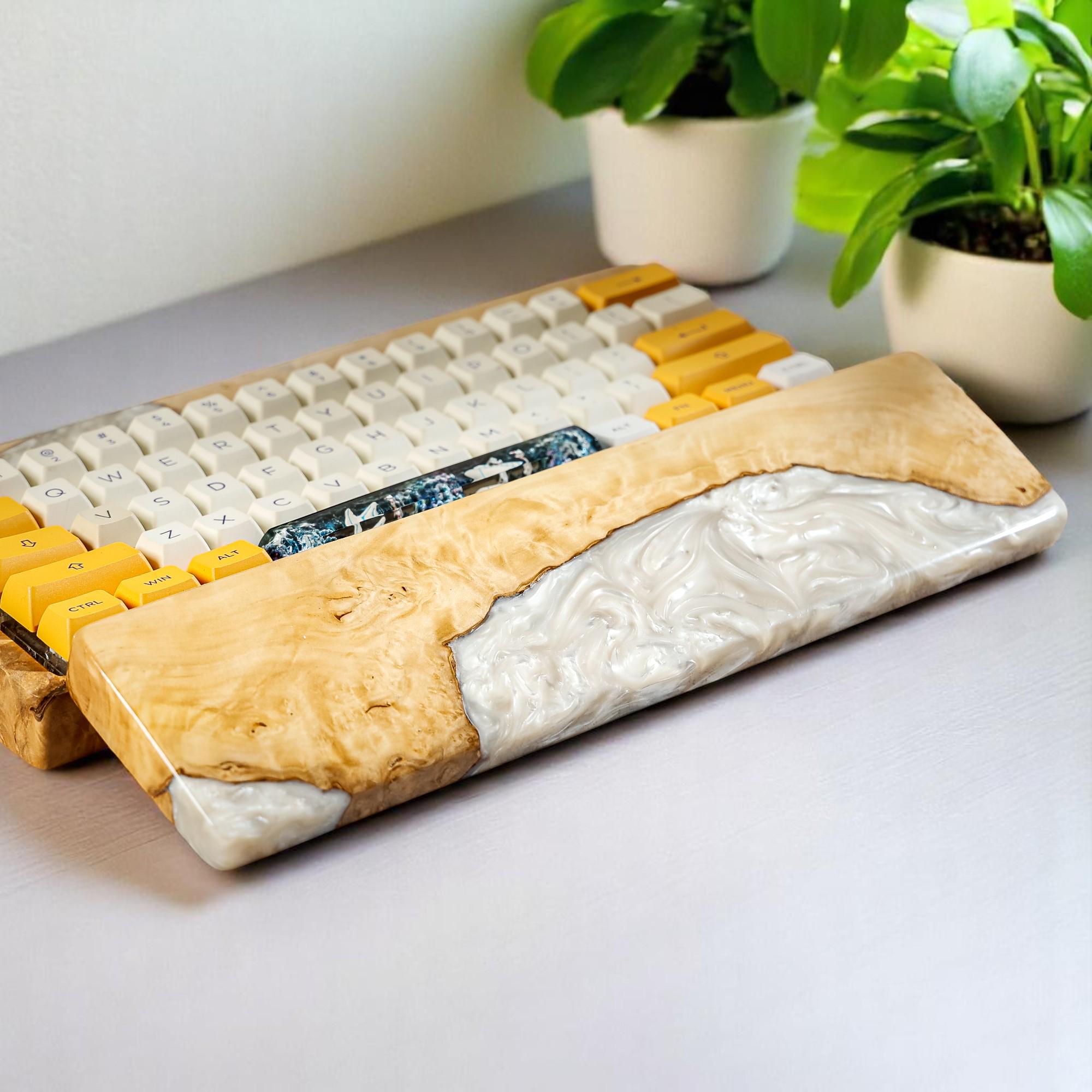 Handcrafted Resin and Wood Artisan Wrist Rest, White Swirl With