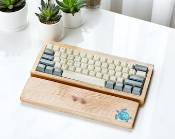 Handcrafted Wooden Mechanical Keyboard with Turtle Wrist Rest
