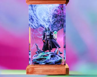 Dark Space Warrior Resin Lamp, Red Lightsaber Scene Light, Galaxy Villain Resin Night Light Handmade Sci-fi Decor, Gift Sci-fi Gift for Fans