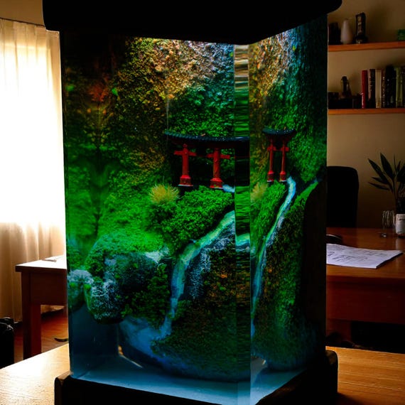 Japanese Torii Gate Lamp, Resin Wood Light, Miniature Landscape Lamp, LED Night Light, Zen Decor, Handmade Gift, Unique Home Decor