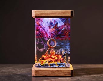 Fantasy Lava Lamp with Glowing Resin Sculpture, Wooden Base Epoxy Night Light, Lord Ring Inspired Handmade Lamp Decor for Nerds & Fans