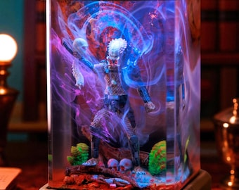 Predator LED Fantasy Light, Handmade Resin Lamp, Gaming Room Decor, Night Light, Alien Hunter Diorama, Gift for Him