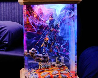 Epic Resin Night Light, Warrior Diorama Lamp, Handmade Fantasy Desk Lamp, Gamer Gift, Lava Lamp Decor, Gift For Him Art Lamp