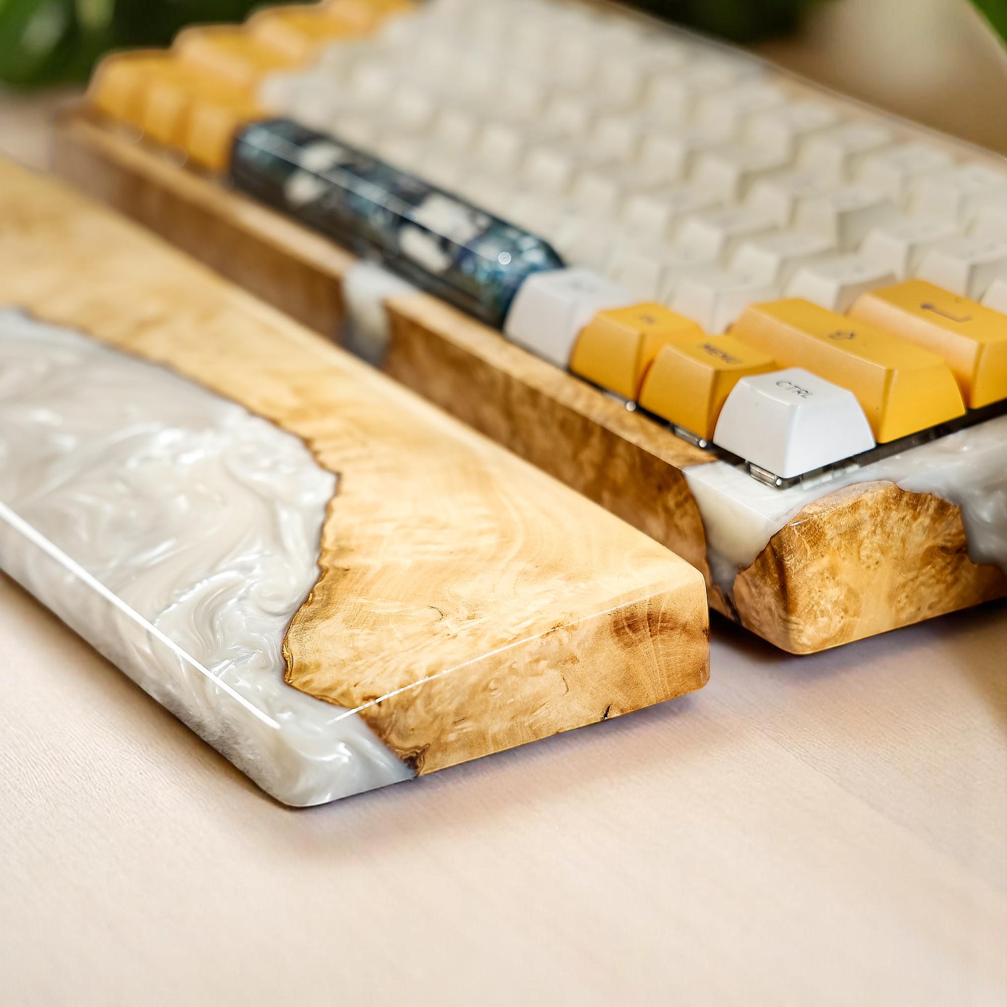Handcrafted Resin and Wood Artisan Wrist Rest, White Swirl With