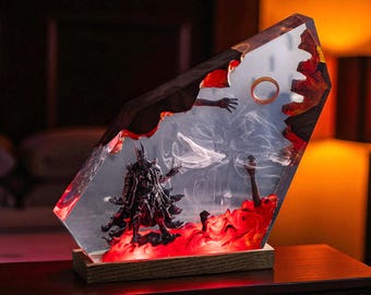 Resin LED Lamp, Fantasy Lord of the Rings Sauron Light, Handmade Geek Gift, Nerd Desk Decor, Unique Night Light, LOTR Fan Art