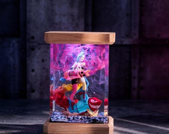Handmade LED Resin Lamp with Jinx Figure, Colorful Smoke Effect Night Light, Unique Anime Acrylic Desk Decor, Gamer Room Gift