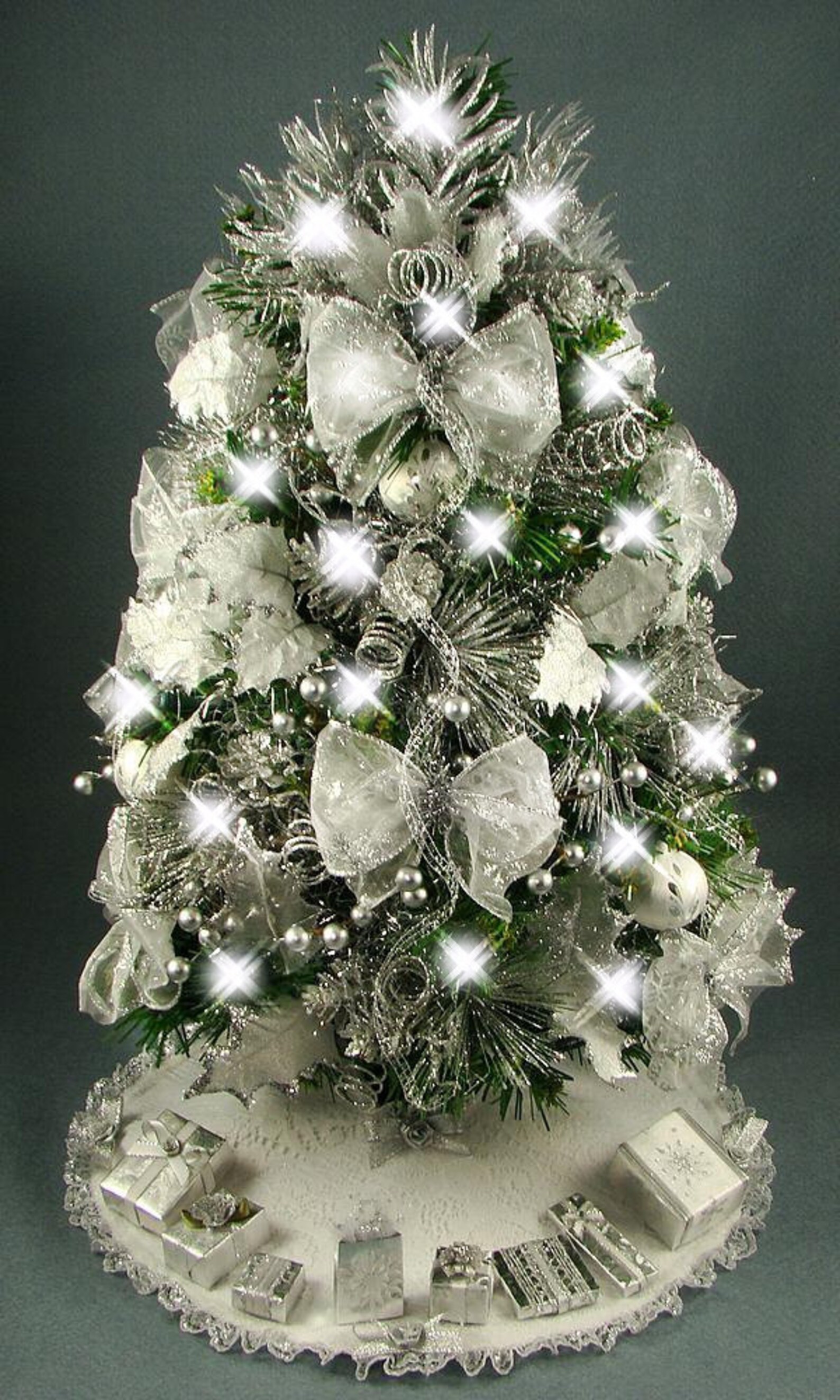 Decorated Mini Tabletop Christmas Tree Silver and White 20 Etsy