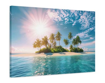 Arte en lienzo de isla tropical: con o sin marco para la decoración del hogar en la playa
