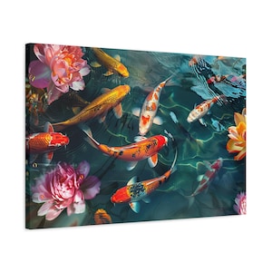 Koi Fish Pond Painting Canvas Art - Framed or Unframed for Home Decor