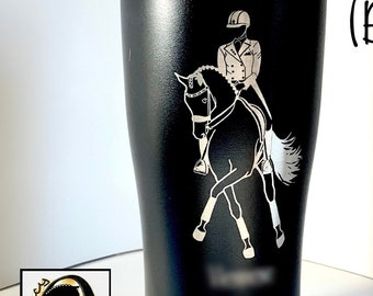 Personalized Dressage Half Pass Travel Tumbler Mug. Many Colors. 20 or 30oz. Insulated St.Steel.