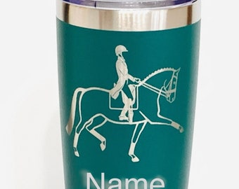 Personalized Dressage EXTENDED TROT Travel Tumbler Mug. 8 Colors. 20 or 30oz.Insulated St.Steel.