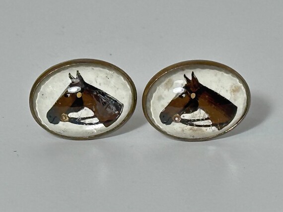 Vintage Horse Cuff Links Reverse Painted  Antique? - image 2