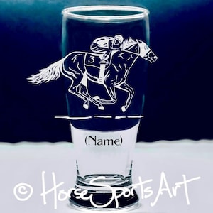 Racehorse & Jockey Horse Racing Personalized Wines, Champagnes, Whiskeys, Beer Pilsners Engraved Original Art Thoroughbred, AQHA, Appendix