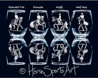 Personalized Dressage Horse Engraved Wine Glasses, Pilsners: Equestrian Gift