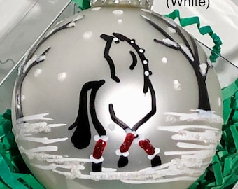 DRESSAGE Horse Christmas Ornament Horse in HALF PASS Hand Painted Original Halfpass Art on Glass Ball in Any Color-Gift Boxed