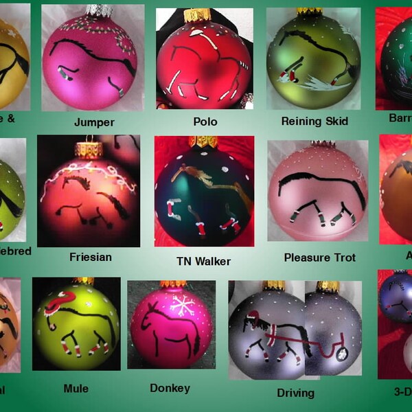 Free s/h with other purchase - YOU CHOOSE ART for 3 Custom Painted Horse Christmas Ornaments