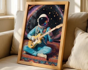 Astronaut Guitar Player Poster – Space Concert Surreal Space Art
