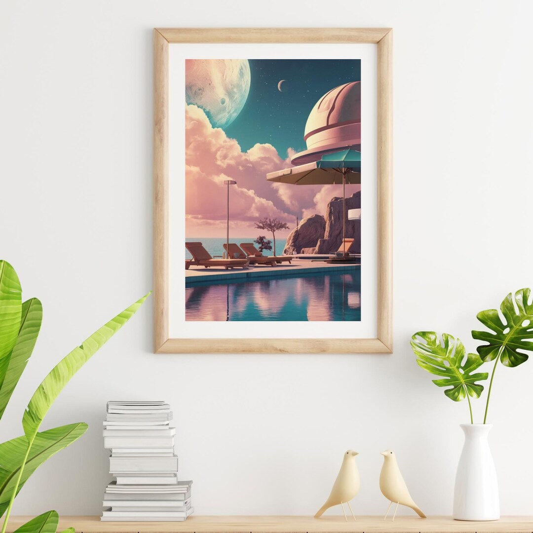 Retro Futuristic Poolside With Cosmic Sky, Dreamy Sci-fi Wall Art ...