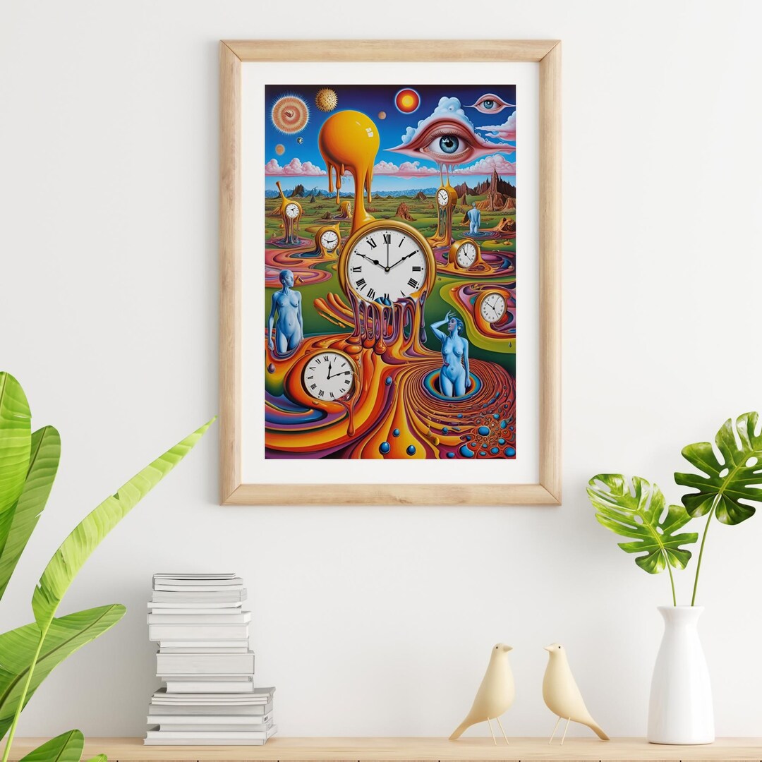 Surreal Melting Clocks Wall Art – Psychedelic Time Artwork With Eyes ...