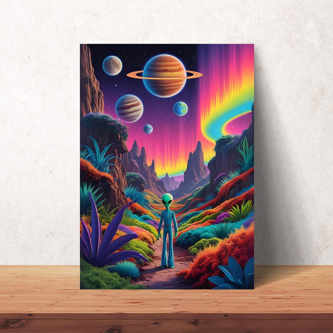 Retro Futuristic Alien Wall Art - Psychedelic Space Landscape Print ...
