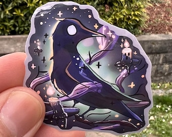 Celestial Raven Sticker: Gothic Waterproof Vinyl Art