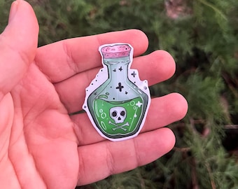 Autocollant Bouteille de Poison : Crâne Liquide Vert, Décoration d'Halloween Imperméable