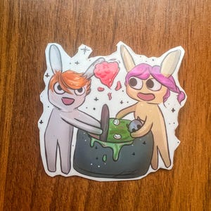 Kaninchen Paar Kochen Magie Aufkleber - Dark Humor Vinyl Aufkleber | Süße & lustige Kawaii Kunst | Glänzender Vinyl-Aufkleber | Laptop Aufkleber