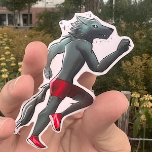 Sticker loup qui court / vinyle athlète bête / personnage inspiré de la fourrure / illustration de mouvement puissant / sticker animal jogging / fitness stic
