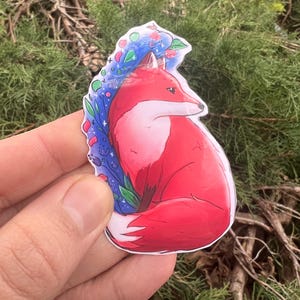 Sticker schattige rode vos / achtergrondontwerp met bloemen / cadeau voor vossenliefhebbers / vinylsticker dieren / waterdichte sticker voor laptops en meer