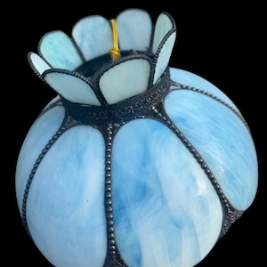 Vintage Blue Tiffany-Style Stained Glass Hanging Lamp-Art Nouveau Swag Chandelier-18 Inches
