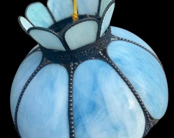 Vintage Blaue Tiffany-Art Glasmalerei-Hängelampe-Jugendstil Swag Kronleuchter-45 cm